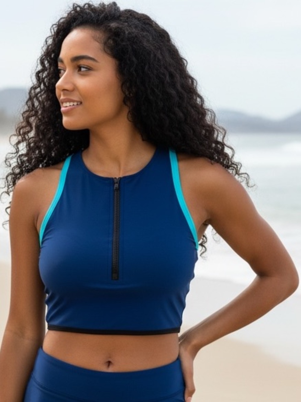 Xersion Half Zip Midkini Swimsuit Top